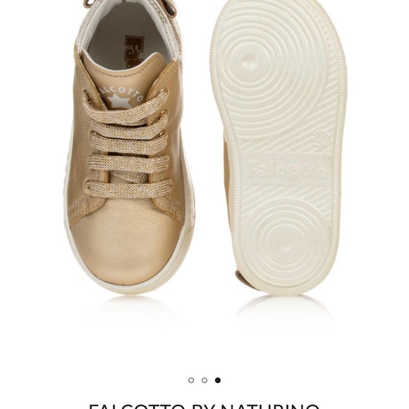 Falcotto by Naturino Girls Gold Leather Trainers size 24 euro Us 8 NWT - Picture 2 of 12